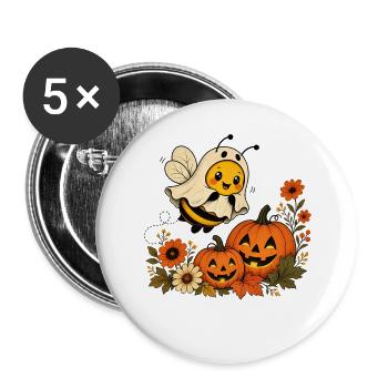 Halloween Bee as a Ghost with Pumpkin T-Shirt - Buttons large 2.2''/56 mm (5-pack) - white - Front