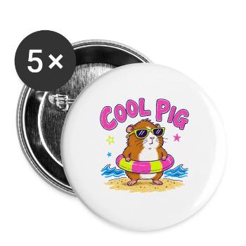 Cooles Meerschweinchen Sonnenbrille Sommer Spaß - Buttons groß 56 mm (5er Pack) - Weiß - Vorne