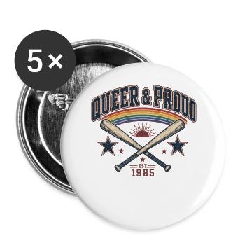 T-shirt Queer & Proud Baseball Vintage Pride Rétro - Lot de 5 grands badges (56 mm) - blanc - Devant
