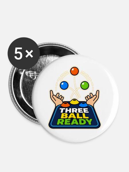 THREE BALL READY - Buttons groß 56 mm (5er Pack) - Weiß