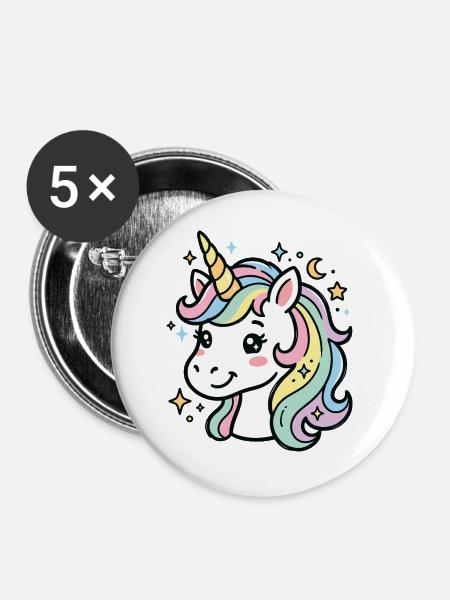 Pastellstern-Einhorn - Buttons groß 56 mm (5er Pack) - Weiß