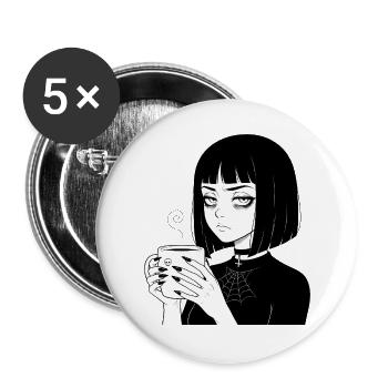 Düstere Gothic Kaffeetasse - Buttons groß 56 mm (5er Pack) - Weiß - Vorne
