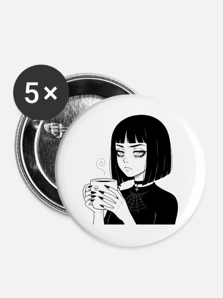 Düstere Gothic Kaffeetasse - Buttons groß 56 mm (5er Pack) - Weiß