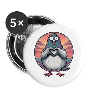  Funny Taubenzüchter Taubensport Brieftaube Herz - Buttons groß 56 mm (5er Pack) - Weiß - Vorne