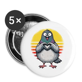  Funny Taubenzüchter Taubensport Brieftaube Herz - Buttons groß 56 mm (5er Pack) - Weiß - Vorne