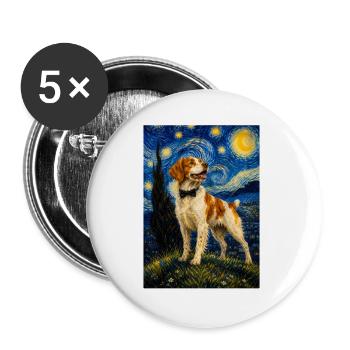 Brittany Spaniel Sternennacht – Hund Papa Vogel Hund - Buttons groß 56 mm (5er Pack) - Weiß - Vorne