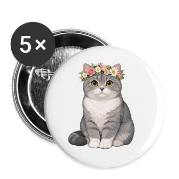 Britisch Kurzhaar Katze - Buttons groß 56 mm (5er Pack) - Weiß - Vorne