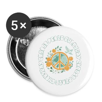 Retro Peace Earth Floral Hippie Welt - Buttons groß 56 mm (5er Pack) - Weiß - Vorne