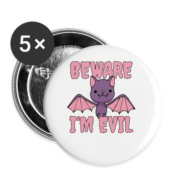 Süße Fledermaus Halloween Beware I'm Evil Kawaii - Buttons groß 56 mm (5er Pack) - Weiß - Vorne
