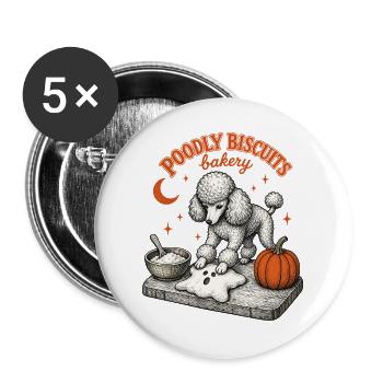 Halloween Pudel - Buttons groß 56 mm (5er Pack) - Weiß - Vorne