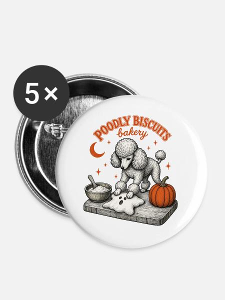 Halloween Pudel - Buttons groß 56 mm (5er Pack) - Weiß