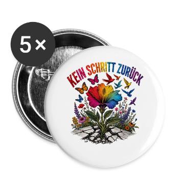 Bunt schafft Zukunft Regenbogen Blumenmotiv Pride - Buttons groß 56 mm (5er Pack) - Weiß - Vorne