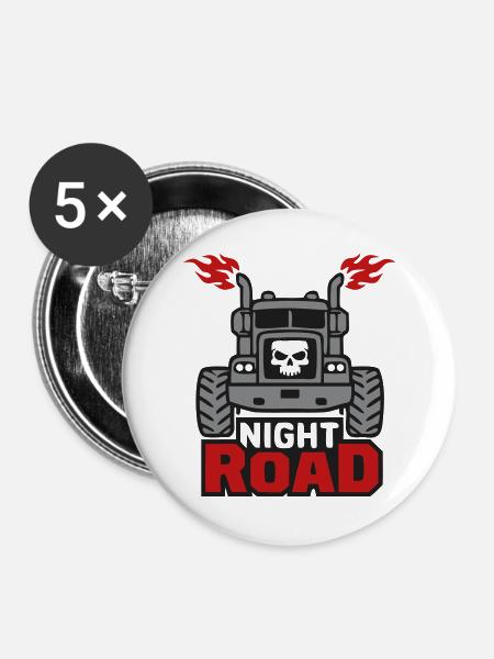 Night Road Trucker Logo - Buttons groß 56 mm (5er Pack) - Weiß
