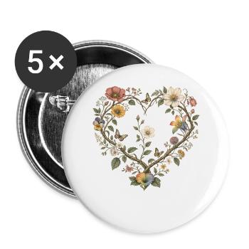 Blumenmotiv für Naturfreunde & Flower Lover - Buttons groß 56 mm (5er Pack) - Weiß - Vorne