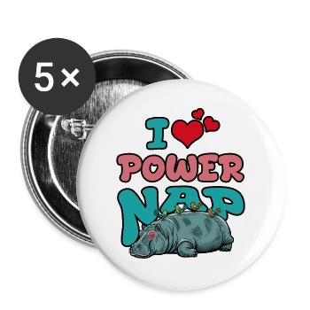 Power-Nap Hippo. Ich liebe es! - Buttons groß 56 mm (5er Pack) - Weiß - Vorne