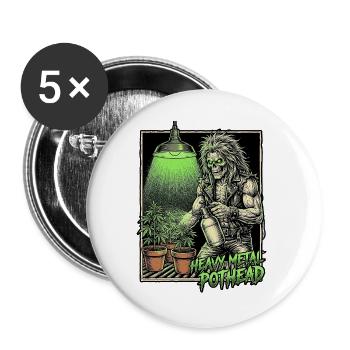 Heavy Metal Cannabis Grower Ganja Dämon - Buttons groß 56 mm (5er Pack) - Weiß - Vorne