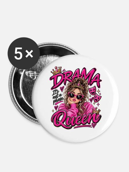 Drama Queen Pink - Buttons groß 56 mm (5er Pack) - Weiß