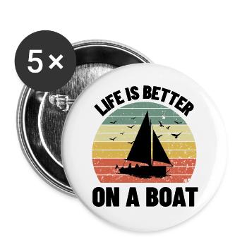 Lustiges Bootsliebhaber-Geschenk für Segler und Bootsfahrer - Buttons groß 56 mm (5er Pack) - Weiß - Vorne