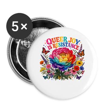 Queer Joy Is Resistance Shirt CSD LGBT Pride Trend - Buttons groß 56 mm (5er Pack) - Weiß - Vorne