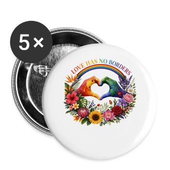 Liebe kennt keine Grenzen Regenbogen Herzhände - Buttons groß 56 mm (5er Pack) - Weiß - Vorne