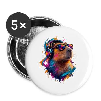 Capybara - Buttons groß 56 mm (5er Pack) - Weiß - Vorne