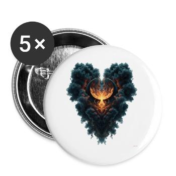 Black Smoke Heart Burning Centre Design - Buttons groß 56 mm (5er Pack) - Weiß - Vorne