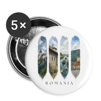 Rumänien Travel – Transsilvanien Motiv - Buttons groß 56 mm (5er Pack) - Weiß - Vorne