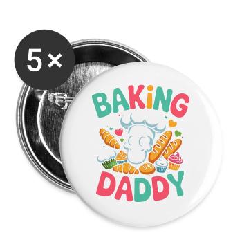 Bäcker Daddy Totenkopf - Buttons groß 56 mm (5er Pack) - Weiß - Vorne