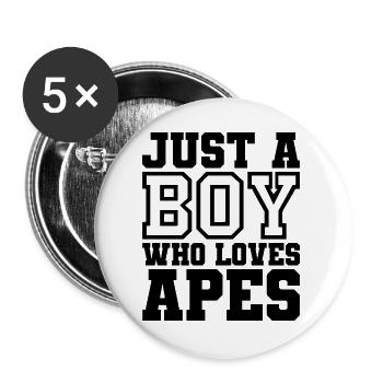 JUST A BOY WHO LOVES APES - Buttons groß 56 mm (5er Pack) - Weiß - Vorne