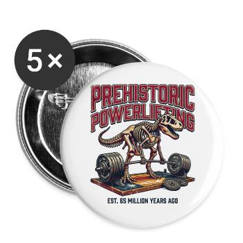 Prähistorisches Powerlifting – Dinosaurier-Gym-T-Shirt - Buttons groß 56 mm (5er Pack) - Weiß - Vorne
