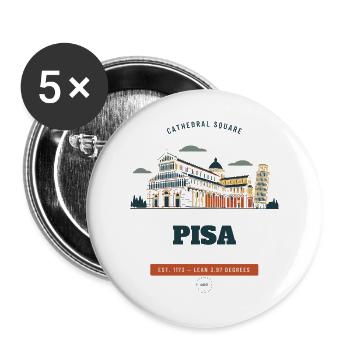 Pisa Schiefer Turm Vintage-Reiseabzeichen - Buttons groß 56 mm (5er Pack) - Weiß - Vorne