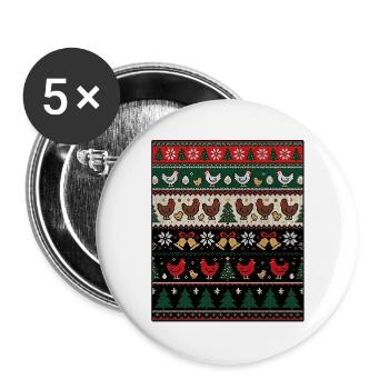 Hühner Weihnachts Strickdesign - Buttons groß 56 mm (5er Pack) - Weiß - Vorne