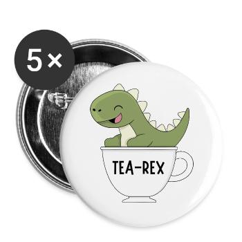tea-rexTea Rex – Süßer Dinosaurier-Teetrinker Kawaii - Buttons groß 56 mm (5er Pack) - Weiß - Vorne