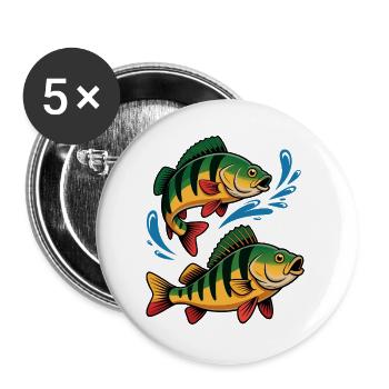 Barsch Angeln - Buttons groß 56 mm (5er Pack) - Weiß - Vorne