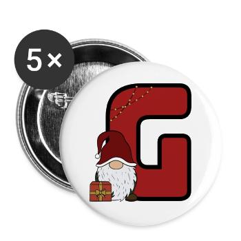 G-Weihnachtsgnom und Geschenk - Buttons groß 56 mm (5er Pack) - Weiß - Vorne