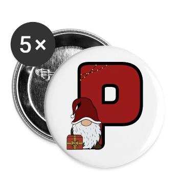 P mit Santa: Festlicher Weihnachtsgruß - Buttons groß 56 mm (5er Pack) - Weiß - Vorne