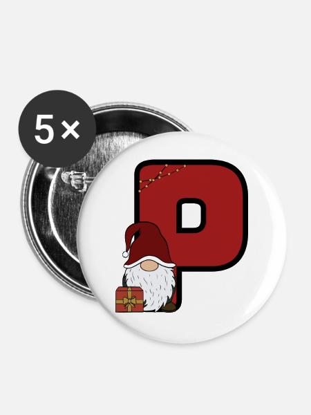 P mit Santa: Festlicher Weihnachtsgruß - Buttons groß 56 mm (5er Pack) - Weiß