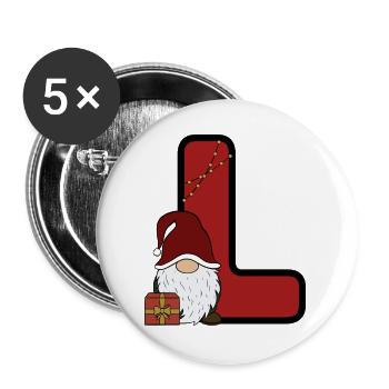 L-Weihnachtsgnom mit Geschenk - Buttons groß 56 mm (5er Pack) - Weiß - Vorne