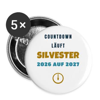 Countdown läuft Silvester 2026 auf 2027 Party - Buttons groß 56 mm (5er Pack) - Weiß - Vorne