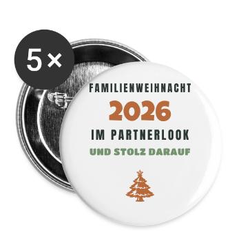 Familienweihnacht 2026 im Partnerlook Familie - Buttons groß 56 mm (5er Pack) - Weiß - Vorne