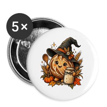Sauerteig-Hexe mit Starterglas - Buttons groß 56 mm (5er Pack) - Weiß - Vorne