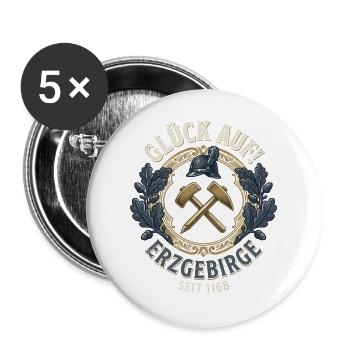 Glück Auf Erzgebirge Bergbau Bergmann Vintage - Buttons groß 56 mm (5er Pack) - Weiß - Vorne
