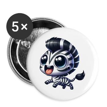 Zebra Euphorisch Lustiger Cartoon - Buttons groß 56 mm (5er Pack) - Weiß - Vorne