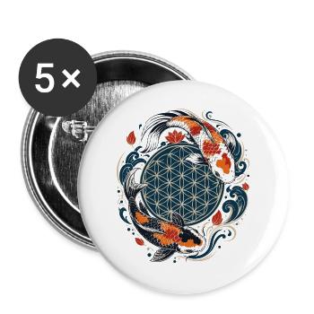  Fisch Koi Koi-Karpfen Blume des Lebens Koi - Buttons groß 56 mm (5er Pack) - Weiß - Vorne