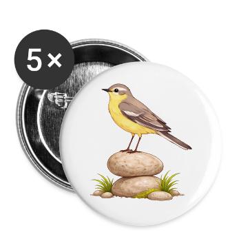 Gelbe Bachstelze - Motacilla flava - Buttons groß 56 mm (5er Pack) - Weiß - Vorne