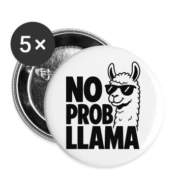 No Prob Llama – Cooles Schwarz-Weiß-Lama - Buttons groß 56 mm (5er Pack) - Weiß - Vorne