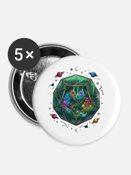 Mischwald-Terrarium - Buttons groß 56 mm (5er Pack) - Weiß