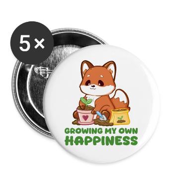 Wachse mein Glück: Fuchs und Pflanze - Buttons groß 56 mm (5er Pack) - Weiß - Vorne