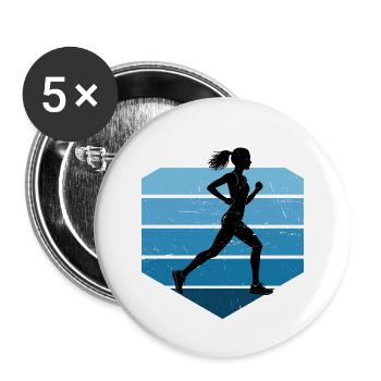 Marathonlaufen Geschenkidee für die Laufsportlerin - Buttons groß 56 mm (5er Pack) - Weiß - Vorne