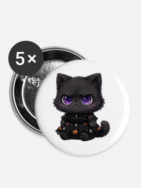 Kosmische Katze in Halloween-Spitze - Buttons groß 56 mm (5er Pack) - Weiß